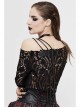 Hollow Out Irregular Collar Coarse Wax Rope Straps Long Sleeve Balck Punk T-Shirt