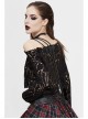 Hollow Out Irregular Collar Coarse Wax Rope Straps Long Sleeve Balck Punk T-Shirt