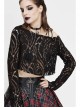 Hollow Out Irregular Collar Coarse Wax Rope Straps Long Sleeve Balck Punk T-Shirt