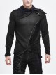 Ragged Turn-Down Collar Woolen Long Sleeve Irregular Hem Black Punk T-Shirt