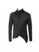 Ragged Turn-Down Collar Woolen Long Sleeve Irregular Hem Black Punk T-Shirt
