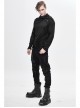 Ragged Turn-Down Collar Woolen Long Sleeve Irregular Hem Black Punk T-Shirt