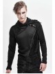 Ragged Turn-Down Collar Woolen Long Sleeve Irregular Hem Black Punk T-Shirt