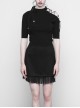 Steam Punk Female Black Bow Lace-Up Ice Silk T-shirt
