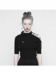 Steam Punk Female Black Bow Lace-Up Ice Silk T-shirt