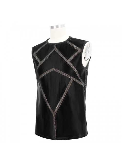 Shiny Knits Splice Armor Modeling Mesh Black Punk Vest