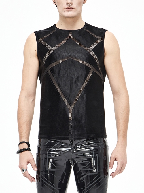Shiny Knits Splice Armor Modeling Mesh Black Punk Vest