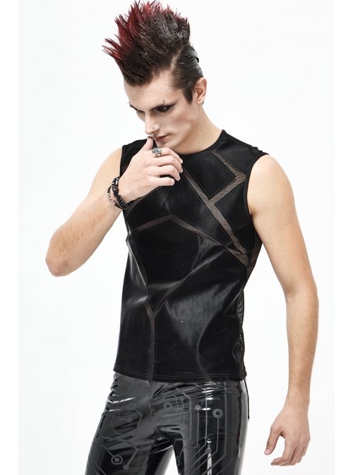Shiny Knits Splice Armor Modeling Mesh Black Punk Vest