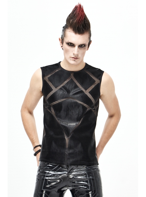 Shiny Knits Splice Armor Modeling Mesh Black Punk Vest