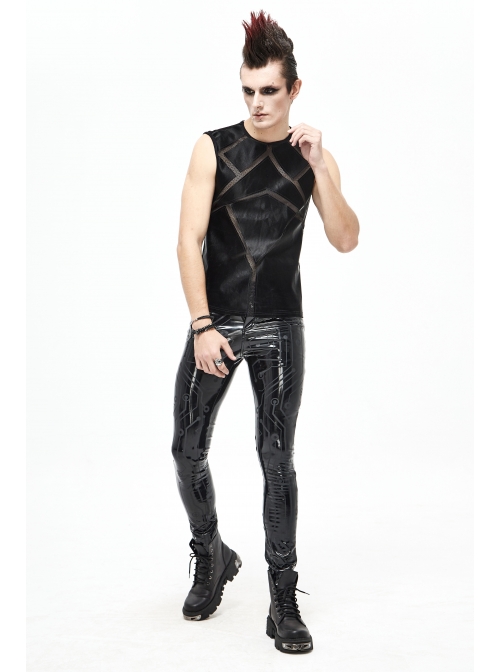 Shiny Knits Splice Armor Modeling Mesh Black Punk Vest