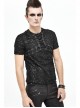 Broken Holes Thick Stripes Chest Lace-Up Black Punk Knit Short Sleeve T-Shirt