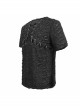 Broken Holes Thick Stripes Chest Lace-Up Black Punk Knit Short Sleeve T-Shirt