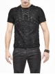 Broken Holes Thick Stripes Chest Lace-Up Black Punk Knit Short Sleeve T-Shirt
