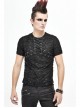 Broken Holes Thick Stripes Chest Lace-Up Black Punk Knit Short Sleeve T-Shirt