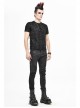 Broken Holes Thick Stripes Chest Lace-Up Black Punk Knit Short Sleeve T-Shirt