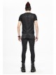 Broken Holes Thick Stripes Chest Lace-Up Black Punk Knit Short Sleeve T-Shirt