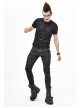 Broken Holes Thick Stripes Chest Lace-Up Black Punk Knit Short Sleeve T-Shirt