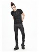 Broken Holes Thick Stripes Chest Lace-Up Black Punk Knit Short Sleeve T-Shirt