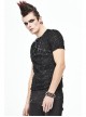 Broken Holes Thick Stripes Chest Lace-Up Black Punk Knit Short Sleeve T-Shirt