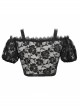 The Red Scottish Plaid Off-Shoulder Bright Leather Straps Lace-Up Black Lace Punk T-Shirt