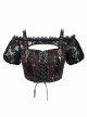 The Red Scottish Plaid Off-Shoulder Bright Leather Straps Lace-Up Black Lace Punk T-Shirt