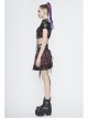 The Red Scottish Plaid Off-Shoulder Bright Leather Straps Lace-Up Black Lace Punk T-Shirt