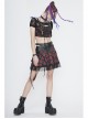 The Red Scottish Plaid Off-Shoulder Bright Leather Straps Lace-Up Black Lace Punk T-Shirt