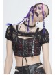 The Red Scottish Plaid Off-Shoulder Bright Leather Straps Lace-Up Black Lace Punk T-Shirt