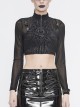 High Collar Chest Thick Rubber Print Splice Mesh Luggage Buckles Short Punk T-Shirt
