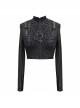 High Collar Chest Thick Rubber Print Splice Mesh Luggage Buckles Short Punk T-Shirt