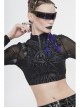 High Collar Chest Thick Rubber Print Splice Mesh Luggage Buckles Short Punk T-Shirt