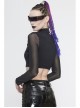 High Collar Chest Thick Rubber Print Splice Mesh Luggage Buckles Short Punk T-Shirt
