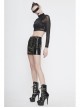 High Collar Chest Thick Rubber Print Splice Mesh Luggage Buckles Short Punk T-Shirt