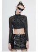 High Collar Chest Thick Rubber Print Splice Mesh Luggage Buckles Short Punk T-Shirt