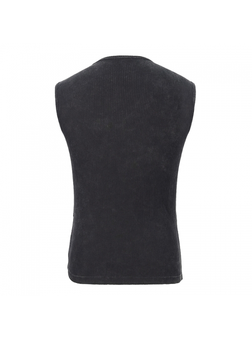 Black Striped Knitting Shoulder White Armor Shape Chest Lace-Up Punk Vest
