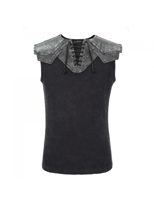 Black Striped Knitting Shoulder White Armor Shape Chest Lace-Up Punk Vest