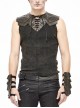Black Striped Knitting Shoulder Yellow Armor Shape Chest Lace-Up Punk Vest