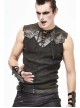 Black Striped Knitting Shoulder Yellow Armor Shape Chest Lace-Up Punk Vest