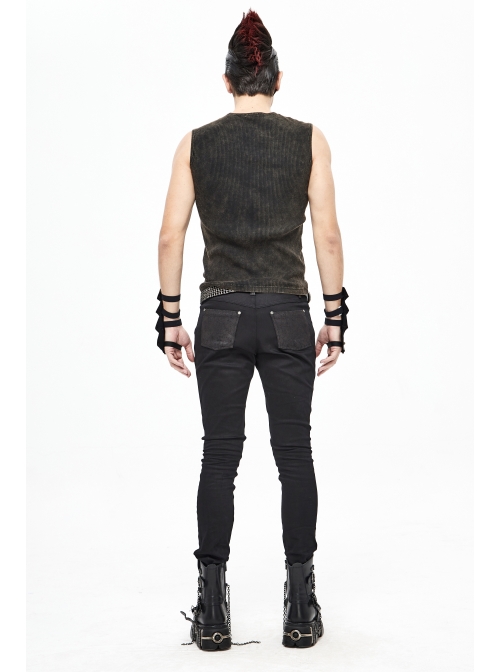 Black Striped Knitting Shoulder Yellow Armor Shape Chest Lace-Up Punk Vest