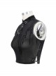 Flocked Printed Mesh Stand-Up Collar Metal Hasp Black Punk Sleeveless Vest