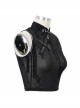 Flocked Printed Mesh Stand-Up Collar Metal Hasp Black Punk Sleeveless Vest