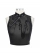 Flocked Printed Mesh Stand-Up Collar Metal Hasp Black Punk Sleeveless Vest