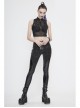 Flocked Printed Mesh Stand-Up Collar Metal Hasp Black Punk Sleeveless Vest