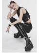 Flocked Printed Mesh Stand-Up Collar Metal Hasp Black Punk Sleeveless Vest