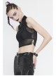 Flocked Printed Mesh Stand-Up Collar Metal Hasp Black Punk Sleeveless Vest