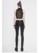 Flocked Printed Mesh Stand-Up Collar Metal Hasp Black Punk Sleeveless Vest