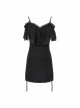 Black Off-Shoulder Chest Lace Frilly Side Lace-Up Punk T-Shirt