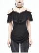 Black Off-Shoulder Chest Lace Frilly Side Lace-Up Punk T-Shirt