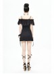 Black Off-Shoulder Chest Lace Frilly Side Lace-Up Punk T-Shirt