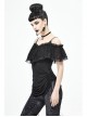 Black Off-Shoulder Chest Lace Frilly Side Lace-Up Punk T-Shirt